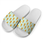 Giraffe With Glasses Pattern Print White Slide Sandals