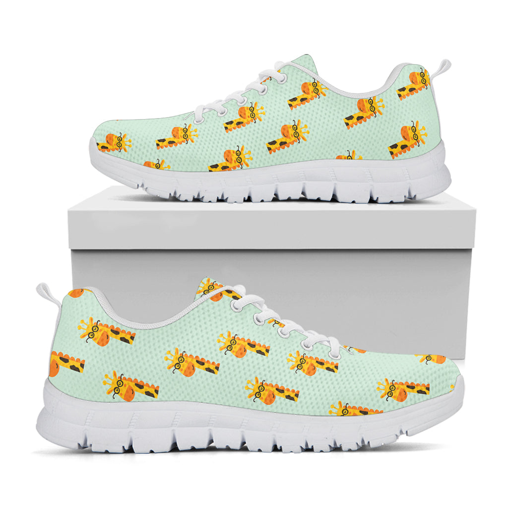 Giraffe With Glasses Pattern Print White Sneakers