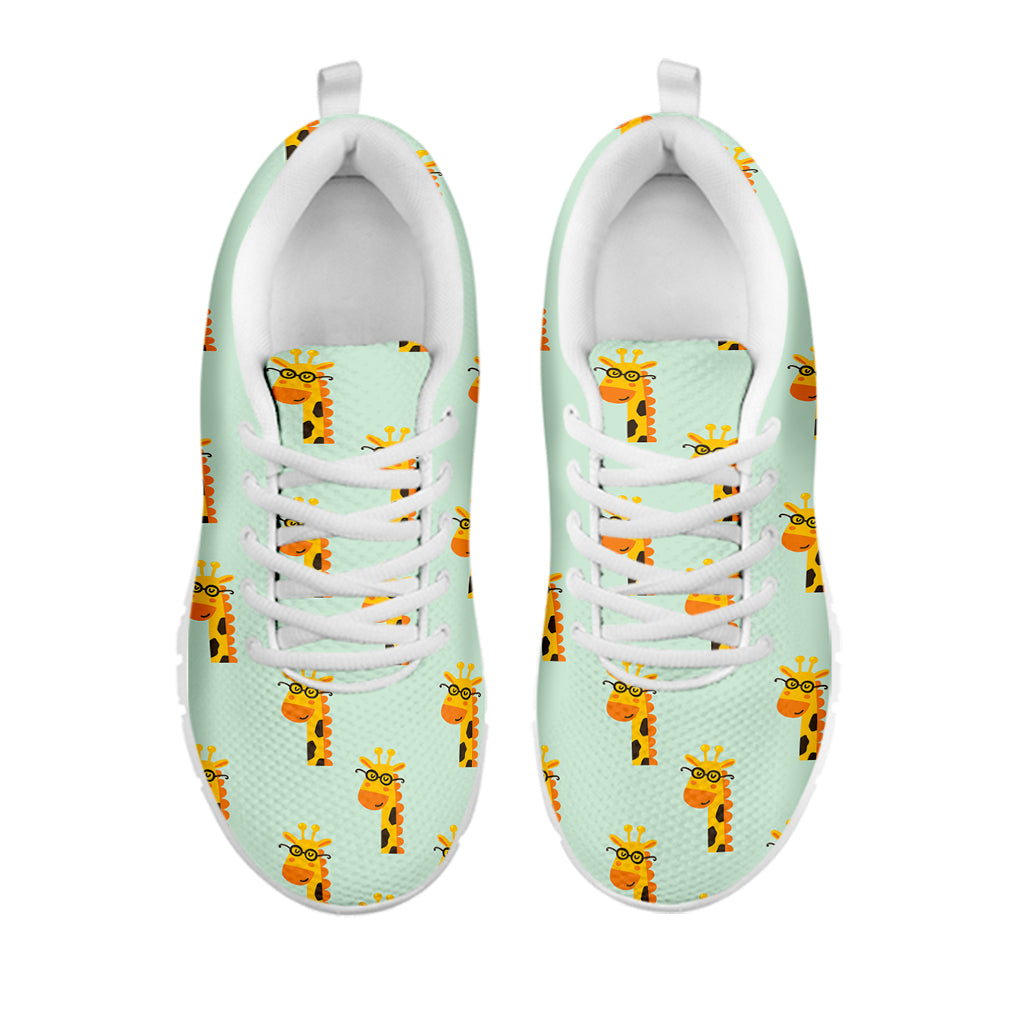 Giraffe With Glasses Pattern Print White Sneakers