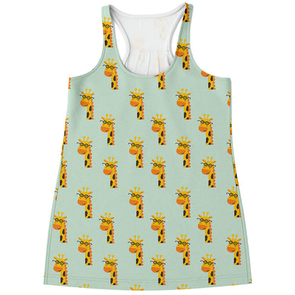 Giraffe With Glasses Pattern Print Women's Racerback Tank Top