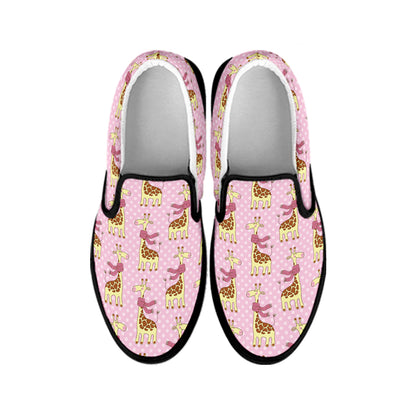 Giraffe With Scarf Pattern Print Black Slip On Shoes