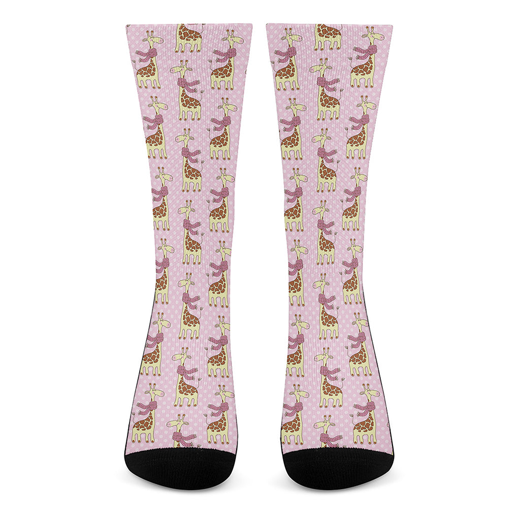 Giraffe With Scarf Pattern Print Crew Socks