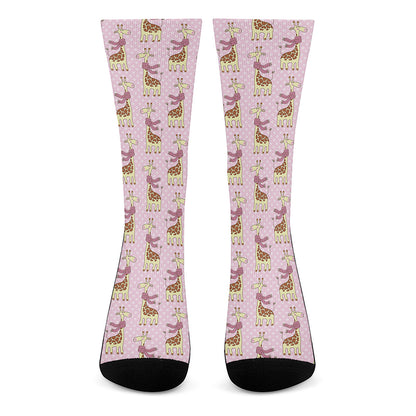 Giraffe With Scarf Pattern Print Crew Socks