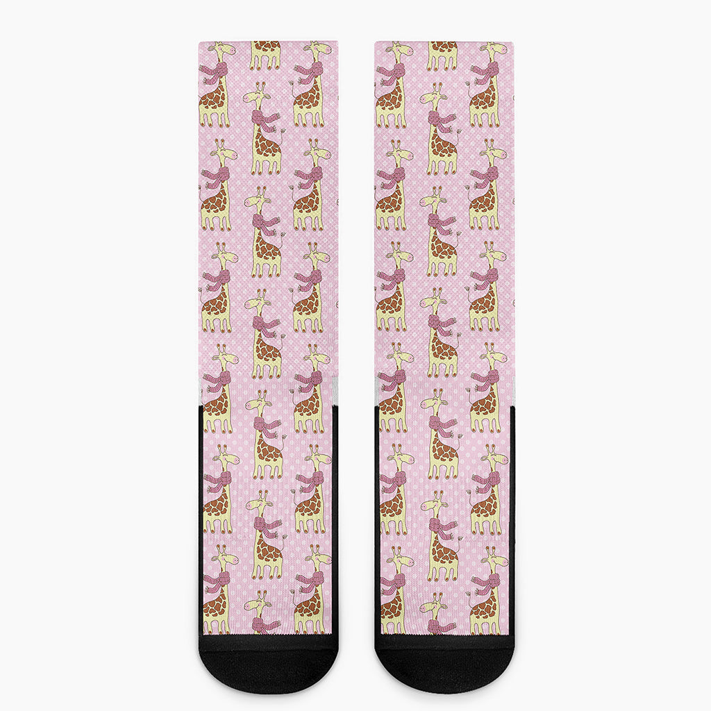Giraffe With Scarf Pattern Print Crew Socks
