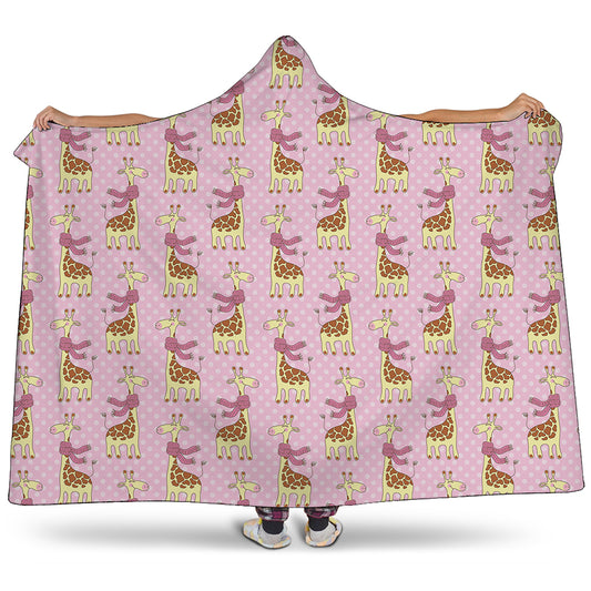 Giraffe With Scarf Pattern Print Hooded Blanket