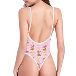 Giraffe With Scarf Pattern Print One Piece High Cut Swimsuit