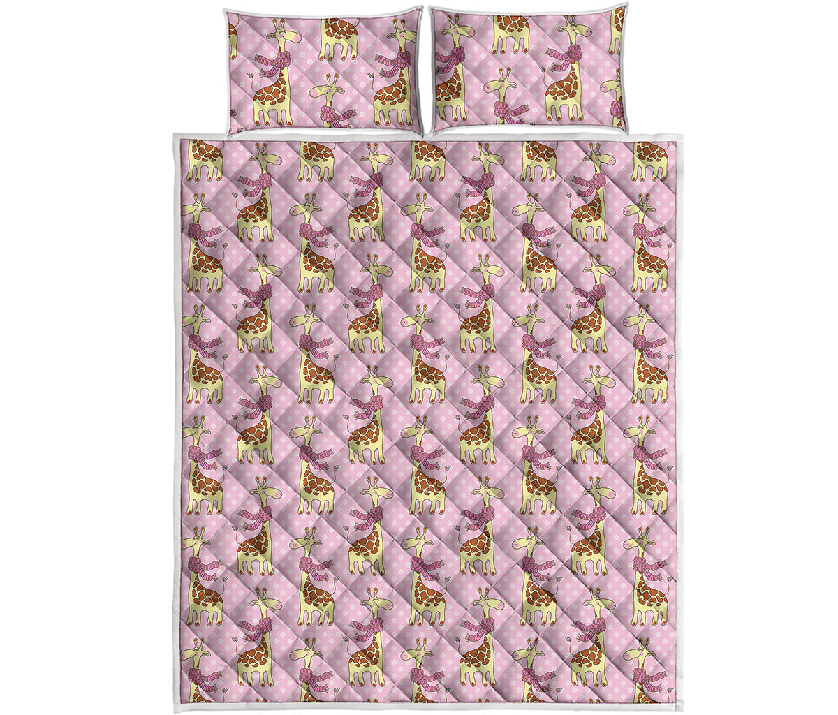 Giraffe With Scarf Pattern Print Quilt Bed Set