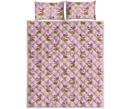 Giraffe With Scarf Pattern Print Quilt Bed Set