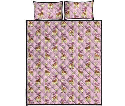 Giraffe With Scarf Pattern Print Quilt Bed Set