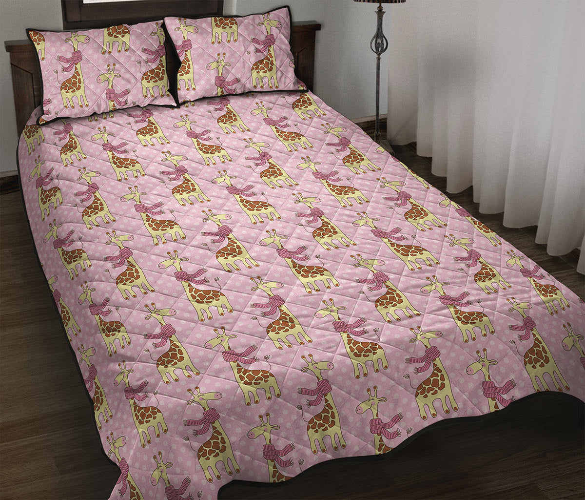 Giraffe With Scarf Pattern Print Quilt Bed Set