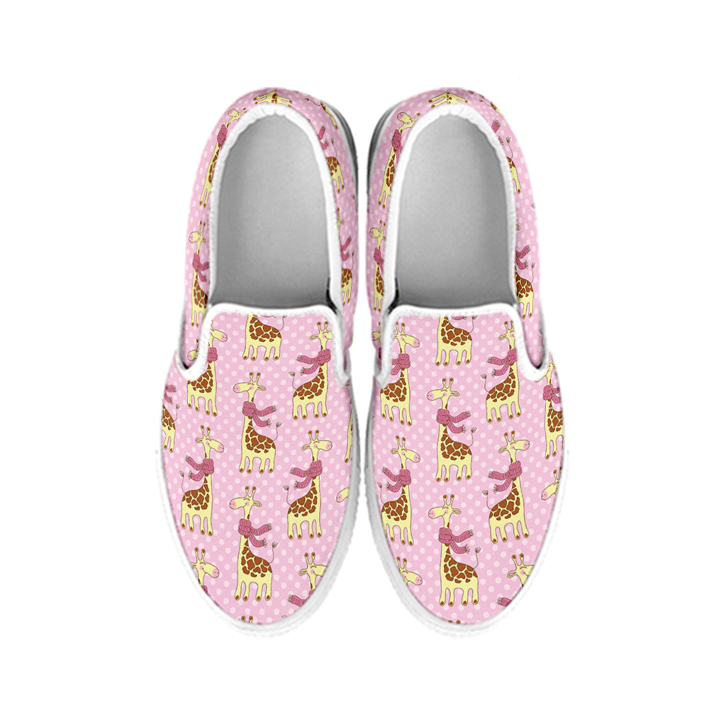 Giraffe With Scarf Pattern Print White Slip On Shoes