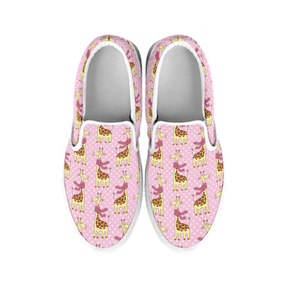 Giraffe With Scarf Pattern Print White Slip On Shoes