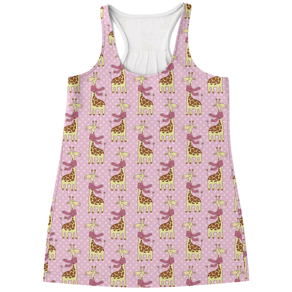 Giraffe With Scarf Pattern Print Women's Racerback Tank Top