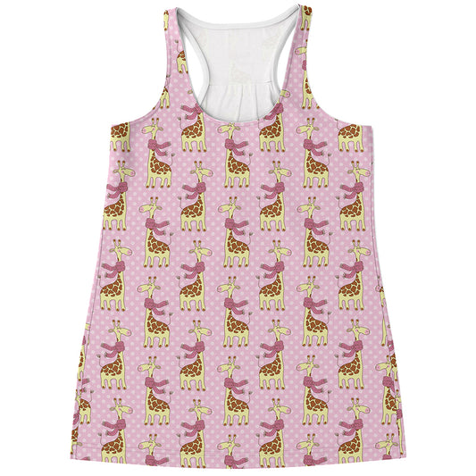 Giraffe With Scarf Pattern Print Women's Racerback Tank Top