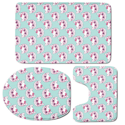 Girly Cat With Glasses Pattern Print 3 Piece Bath Mat Set