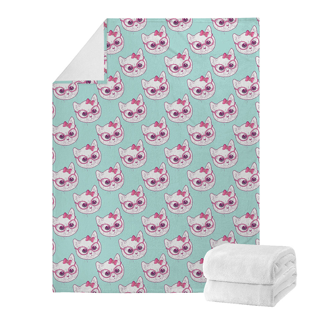 Girly Cat With Glasses Pattern Print Blanket