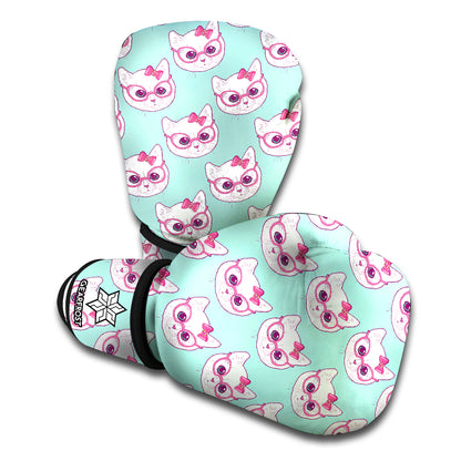 Girly Cat With Glasses Pattern Print Boxing Gloves
