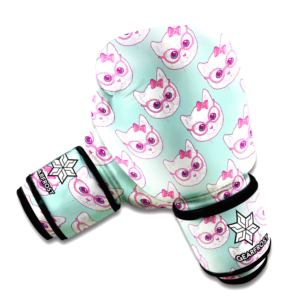 Girly Cat With Glasses Pattern Print Boxing Gloves