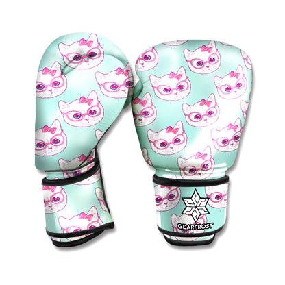 Girly Cat With Glasses Pattern Print Boxing Gloves