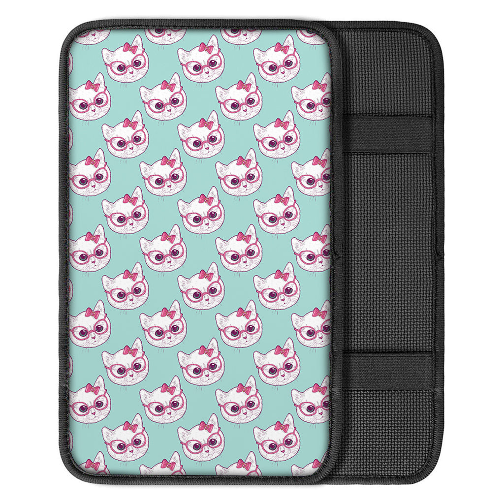 Girly Cat With Glasses Pattern Print Car Center Console Cover