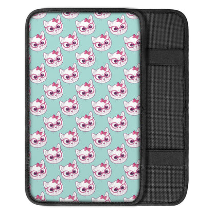 Girly Cat With Glasses Pattern Print Car Center Console Cover