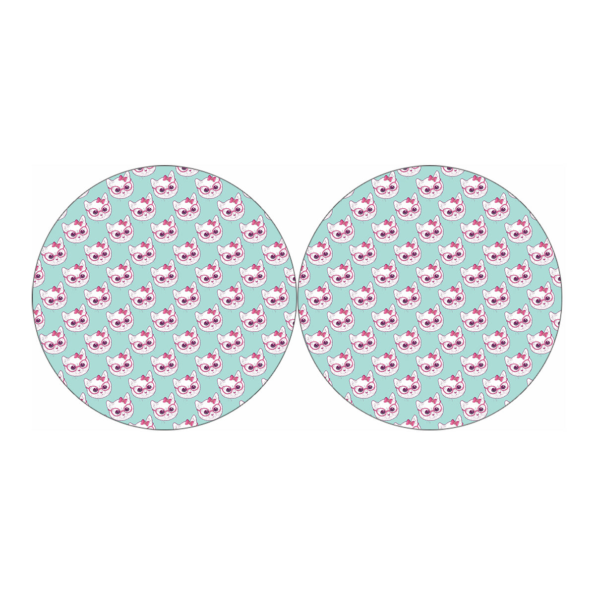Girly Cat With Glasses Pattern Print Car Coasters