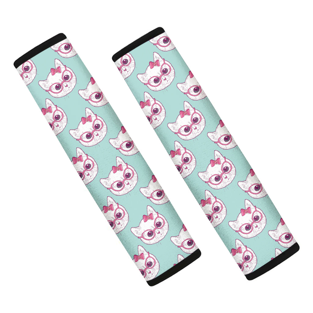 Girly Cat With Glasses Pattern Print Car Seat Belt Covers