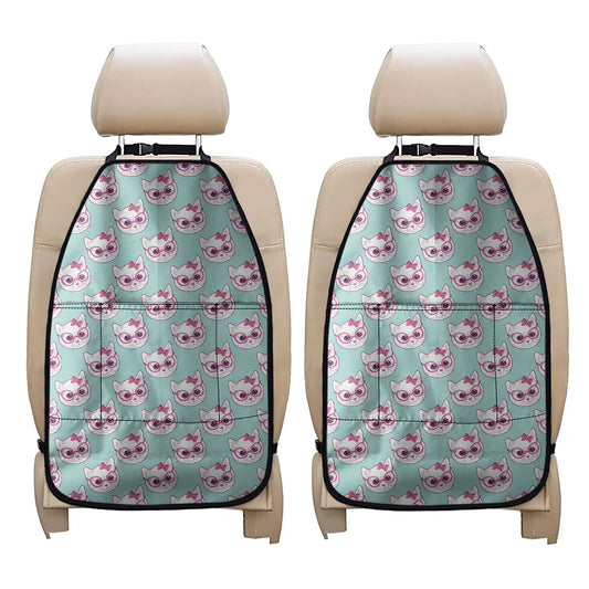 Girly Cat With Glasses Pattern Print Car Seat Organizers