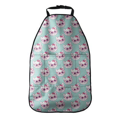 Girly Cat With Glasses Pattern Print Car Seat Organizers