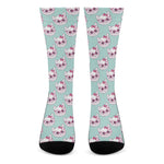 Girly Cat With Glasses Pattern Print Crew Socks