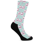 Girly Cat With Glasses Pattern Print Crew Socks