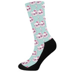 Girly Cat With Glasses Pattern Print Crew Socks