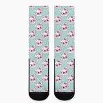 Girly Cat With Glasses Pattern Print Crew Socks