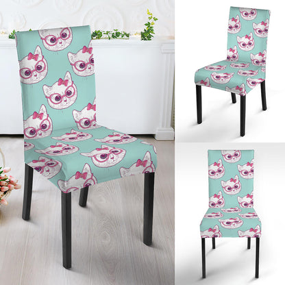Girly Cat With Glasses Pattern Print Dining Chair Slipcover