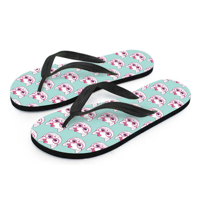 Girly Cat With Glasses Pattern Print Flip Flops