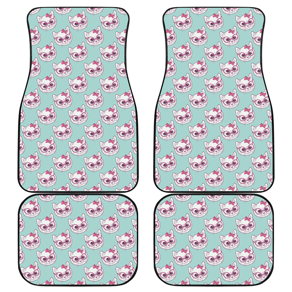 Girly Cat With Glasses Pattern Print Front and Back Car Floor Mats