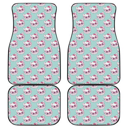 Girly Cat With Glasses Pattern Print Front and Back Car Floor Mats