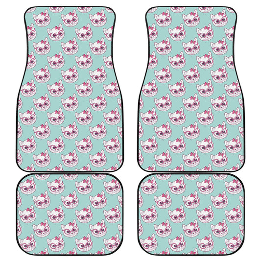 Girly Cat With Glasses Pattern Print Front and Back Car Floor Mats
