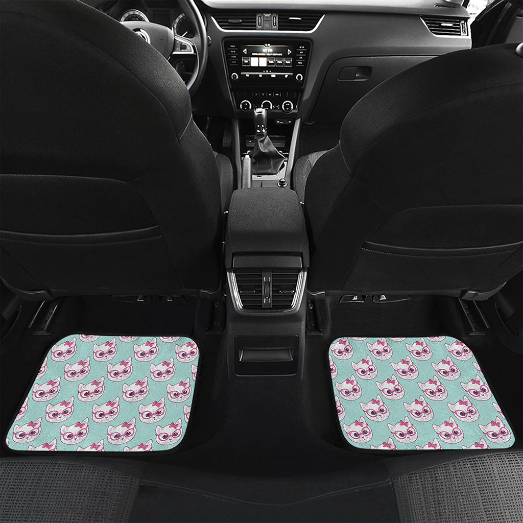 Girly Cat With Glasses Pattern Print Front and Back Car Floor Mats