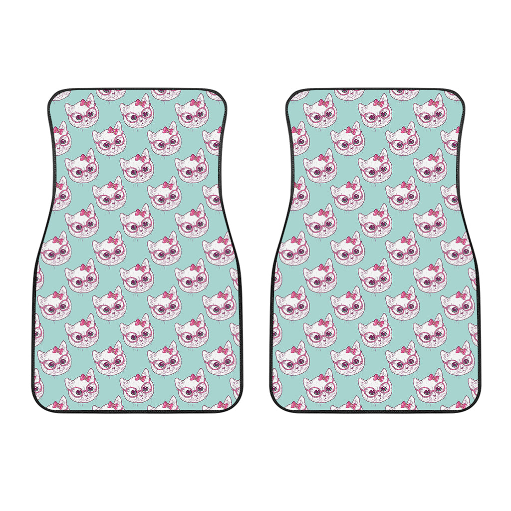 Girly Cat With Glasses Pattern Print Front Car Floor Mats