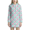 Girly Cat With Glasses Pattern Print Hoodie Dress