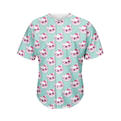 Girly Cat With Glasses Pattern Print Men's Baseball Jersey