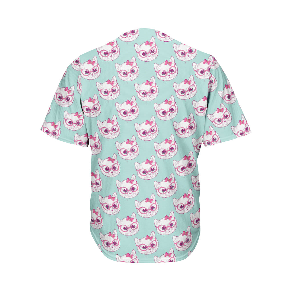 Girly Cat With Glasses Pattern Print Men's Baseball Jersey