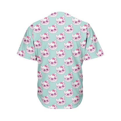 Girly Cat With Glasses Pattern Print Men's Baseball Jersey