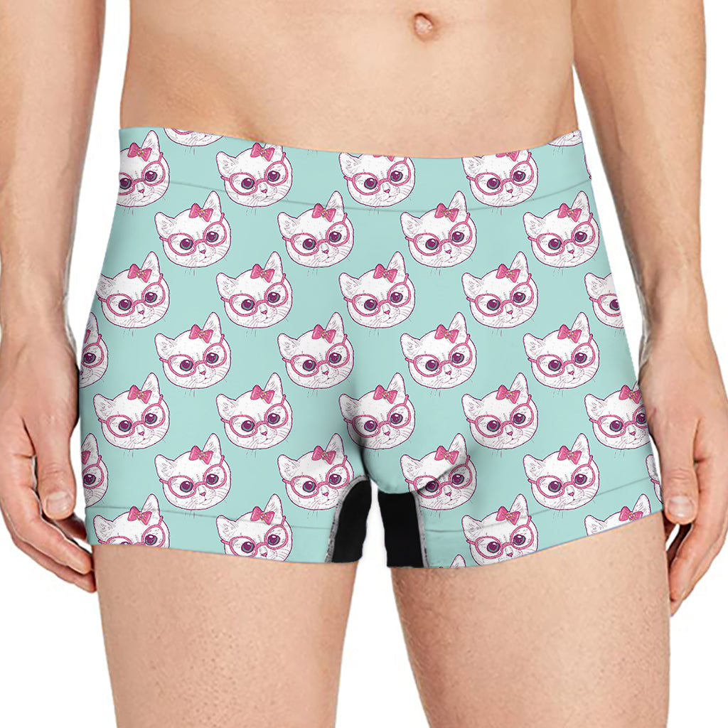 Girly Cat With Glasses Pattern Print Men's Boxer Briefs