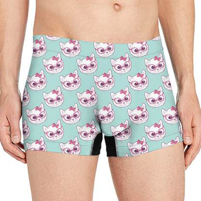 Girly Cat With Glasses Pattern Print Men's Boxer Briefs