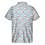 Girly Cat With Glasses Pattern Print Men's Short Sleeve Shirt