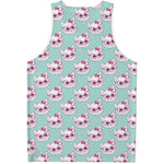 Girly Cat With Glasses Pattern Print Men's Tank Top