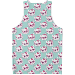 Girly Cat With Glasses Pattern Print Men's Tank Top