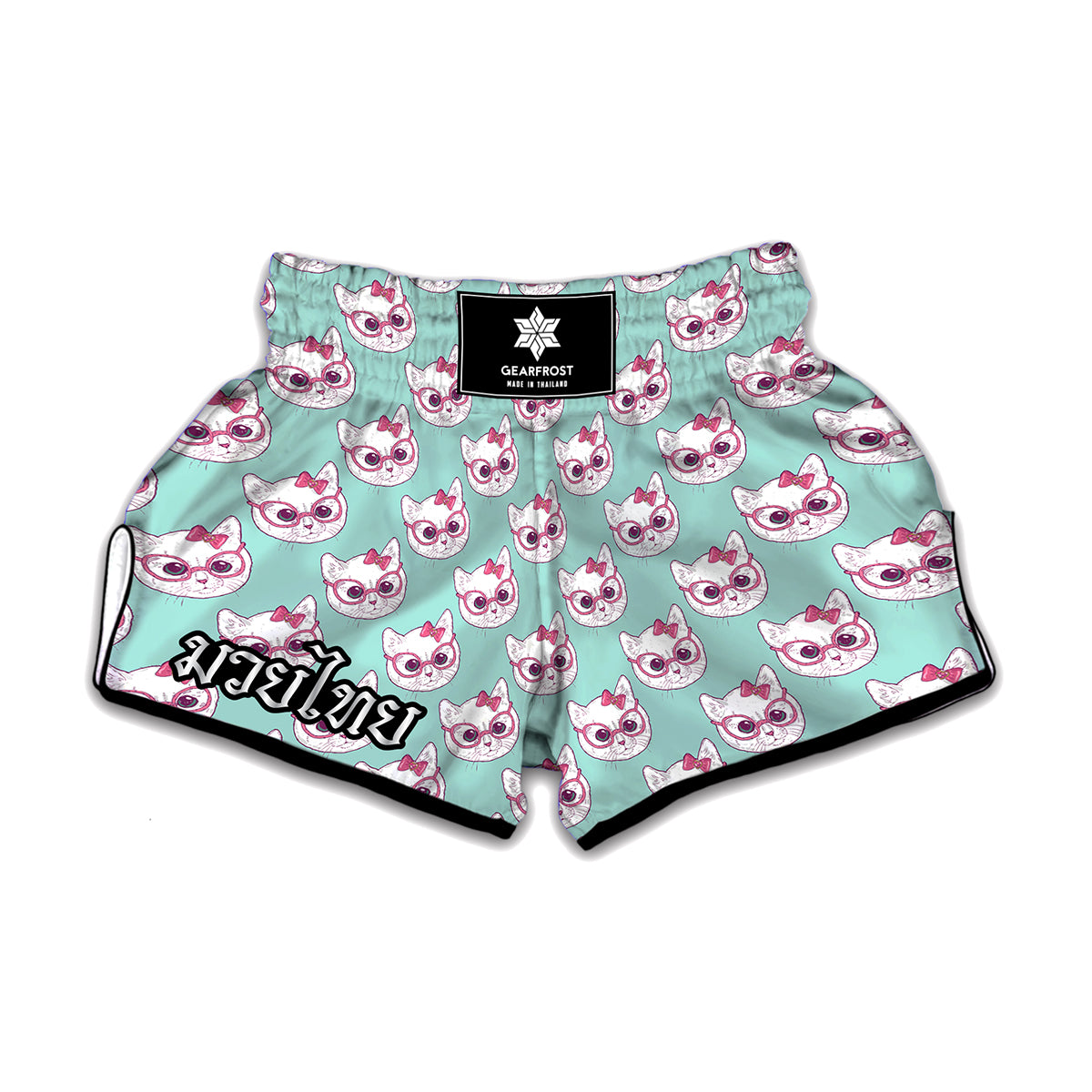 Girly Cat With Glasses Pattern Print Muay Thai Boxing Shorts